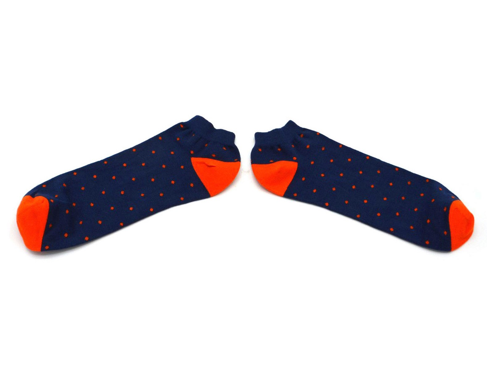 socquettes fantaisie à motifs en coton hommes femmes bleu marine pois oranges